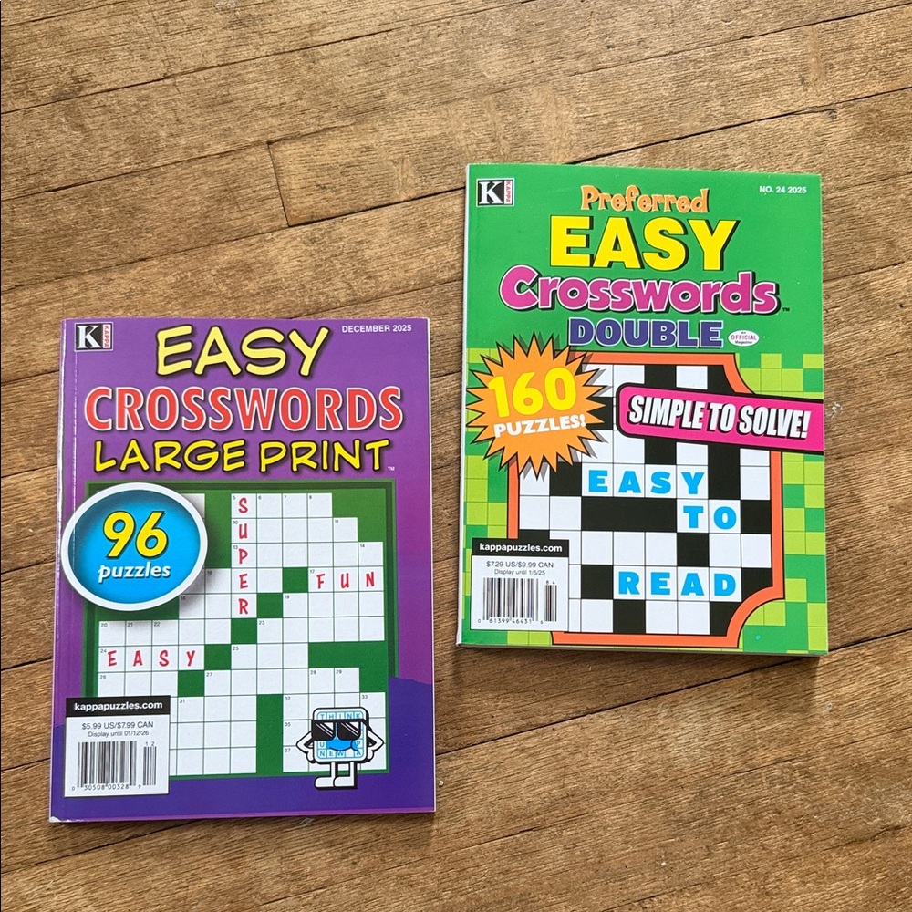 Easy Crosswords Large Print & Double Puzzle Books - Purple & Green